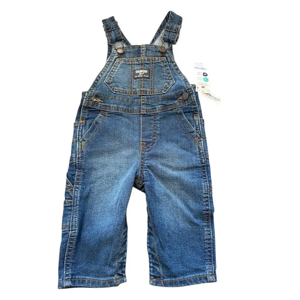 Oshkosh B'gosh Toddler Unisex Knit-Like Denim Overalls Size 9M